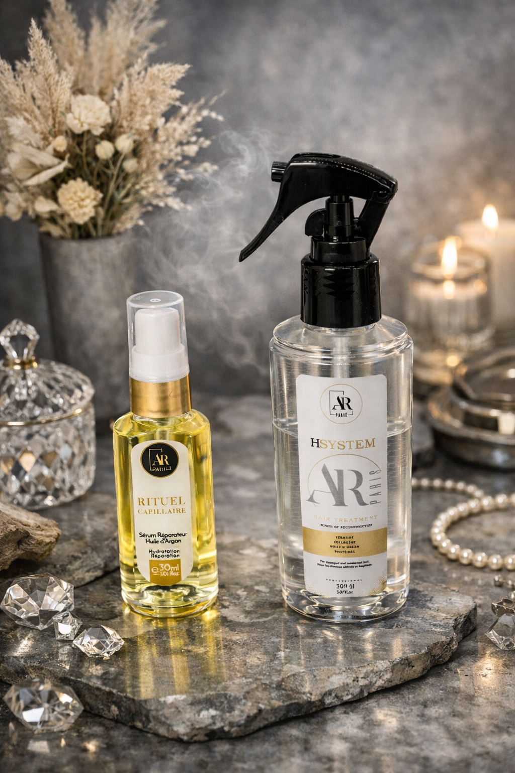 Soin capillaire AR Paris Hsystem Hair Treatment et sérum huile d’argan Rituel réparation cheveux