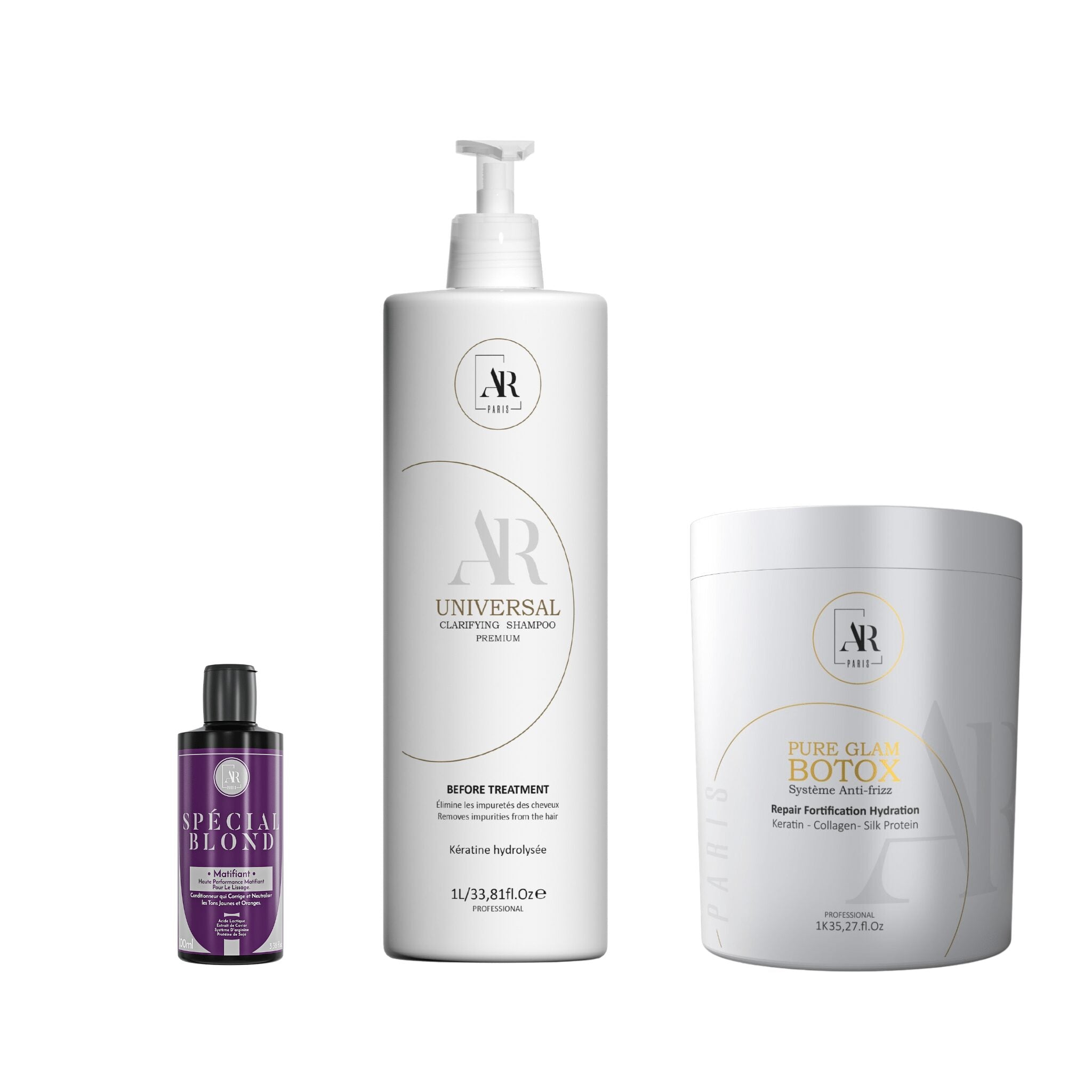 Kit Shampoing Clarifiant 1L, Soin Botox 1KG et Matifiant 100ML