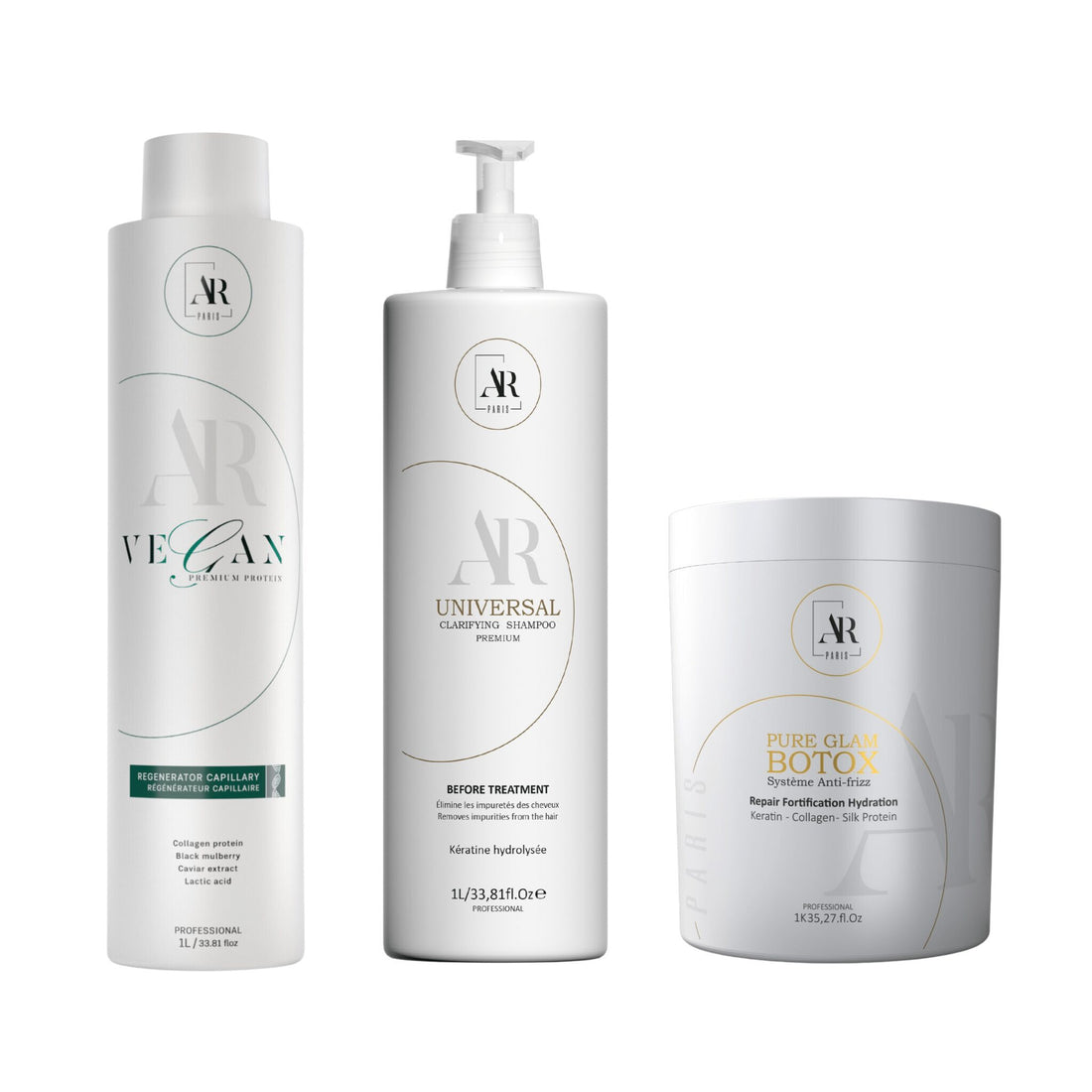 Pack: 1L Lissage Vegan + 1KG Botox Pure Glam + 1L Shampoing Universal