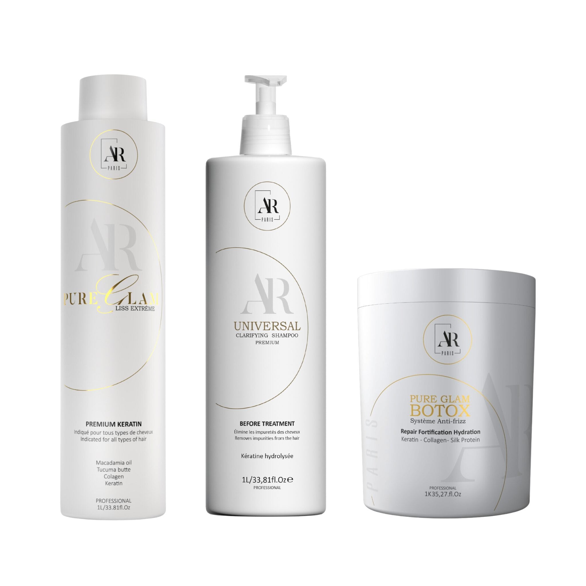 Zestaw: Pure Glam Keratin 1L + Botox Pure Glam 1KG + Shampooing Universal 1L