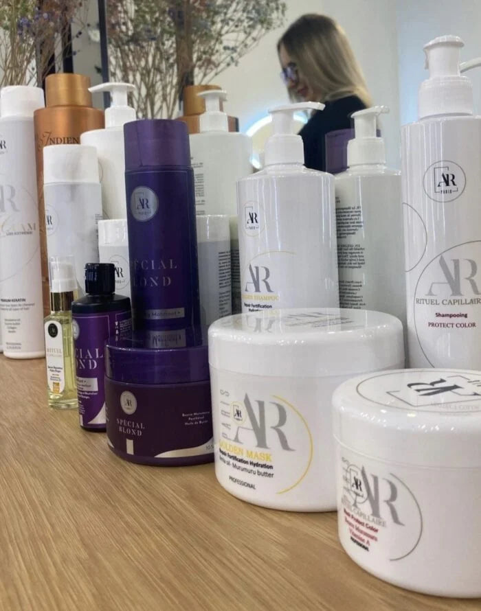 Gamme complète de soins capillaires professionnels AR Paris shampoing masque sérum et traitements